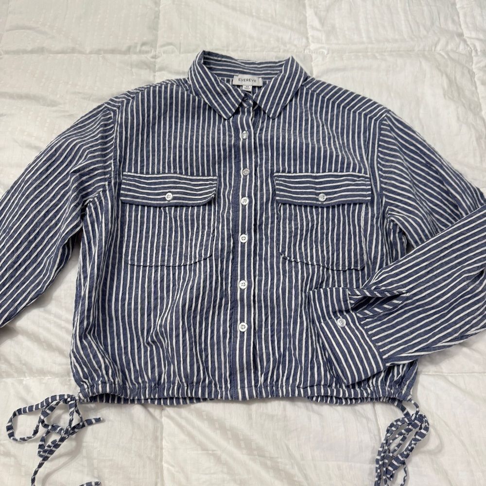 Evereve “Louise tie shirt” Long Sleeve Button Down Shirt w tie @waist- EUC- XS - Picture 12 of 16